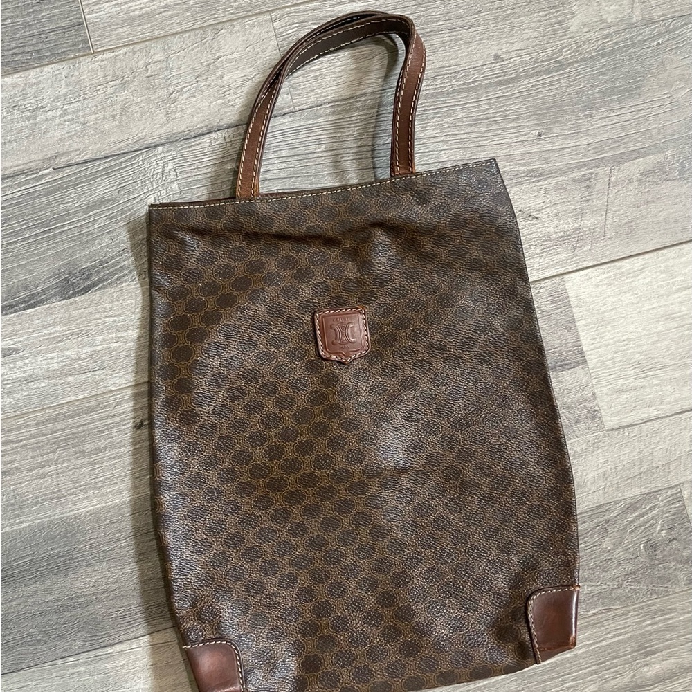 Celine Brown Monogram Tote with Leather Trim - Small